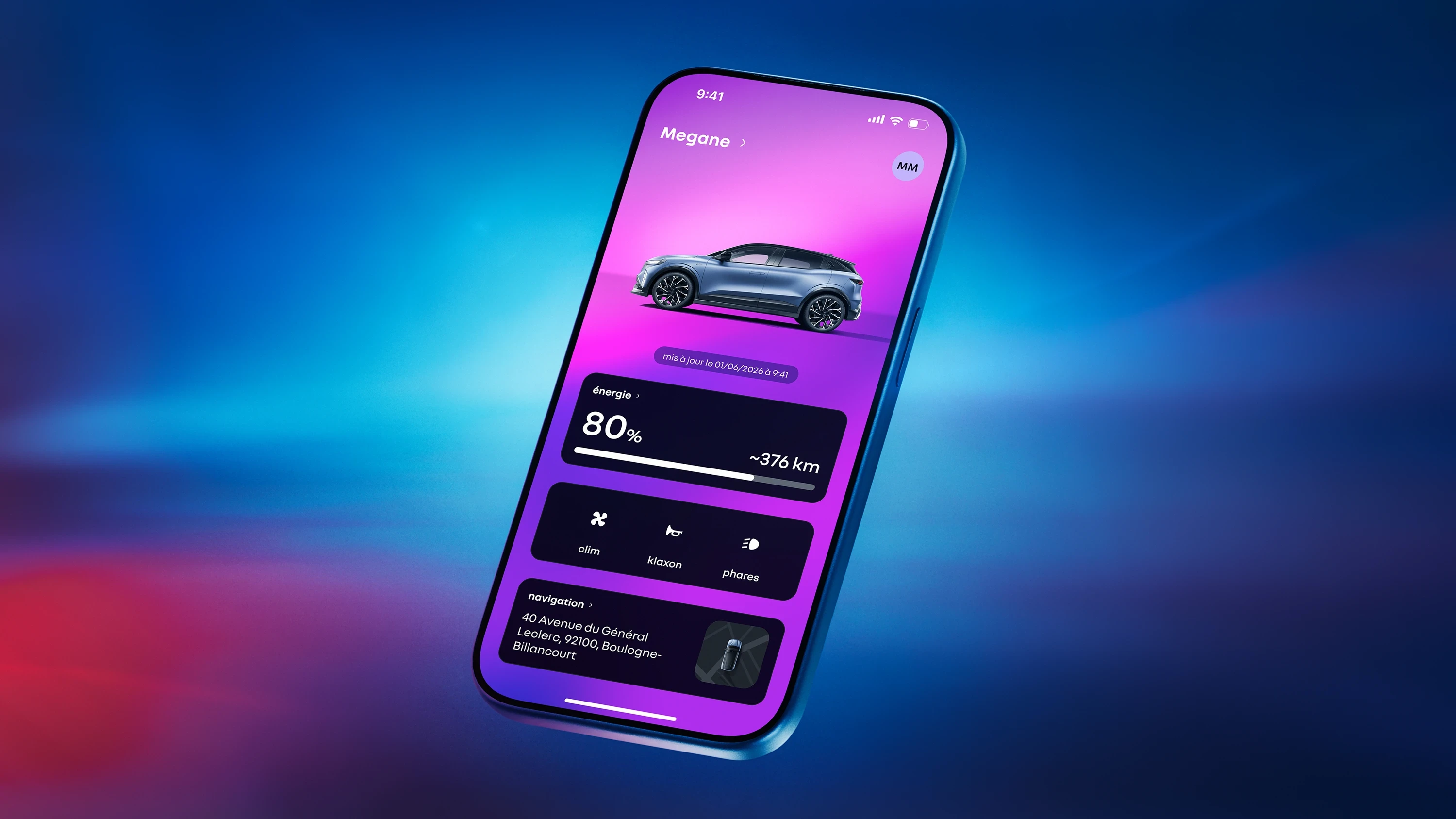 Renault Megane E-Tech 67 kWh app view