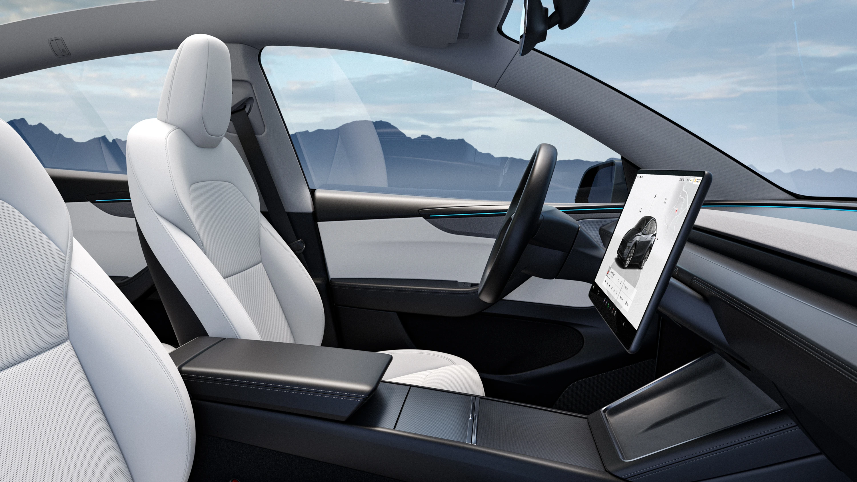 Tesla Model Y Long Range frontseats view