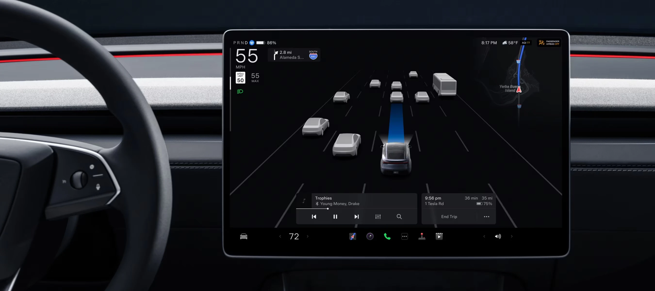 Tesla Model Y Premium AWD screens view