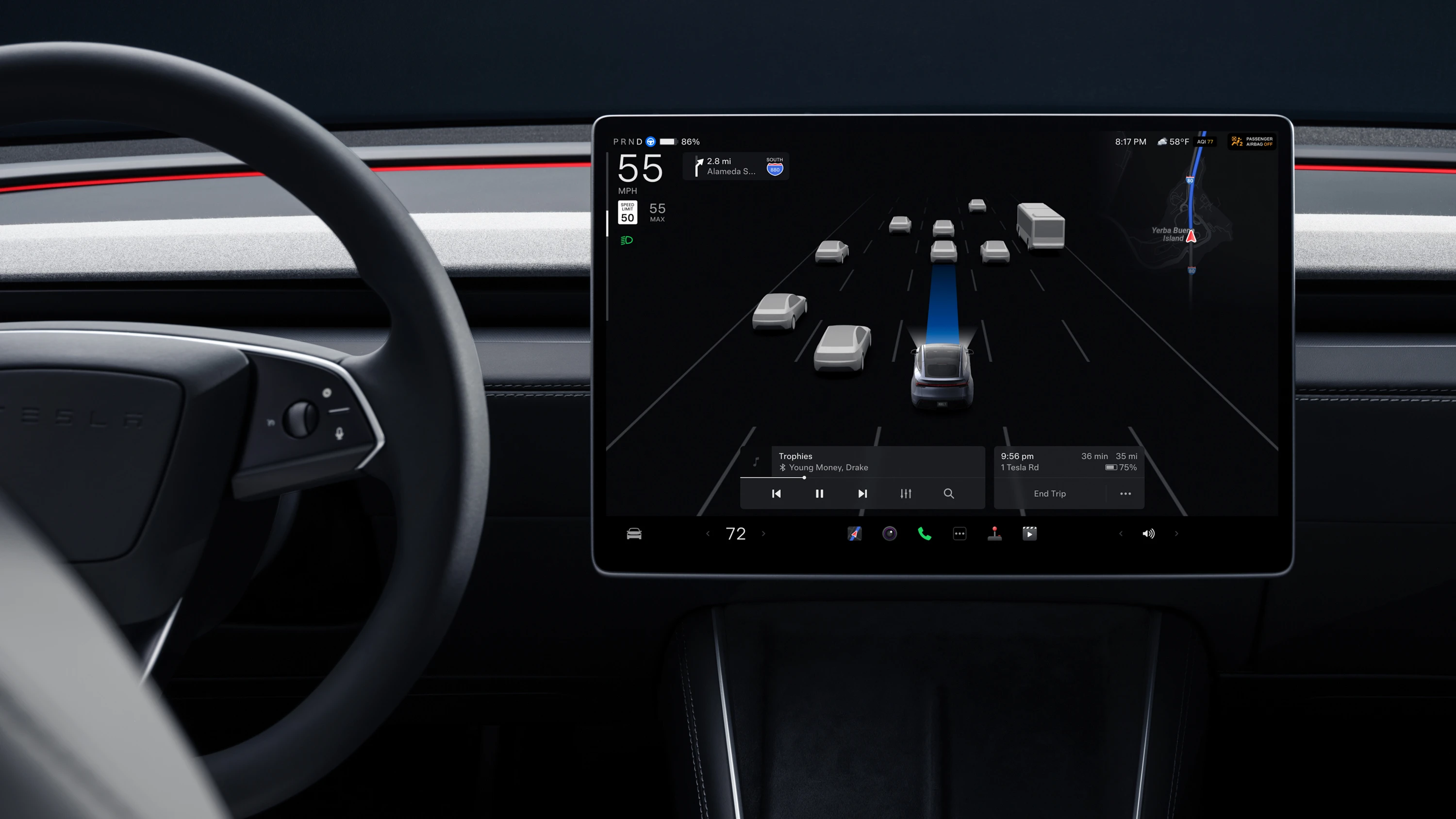 Tesla Model Y Premium RWD screens view